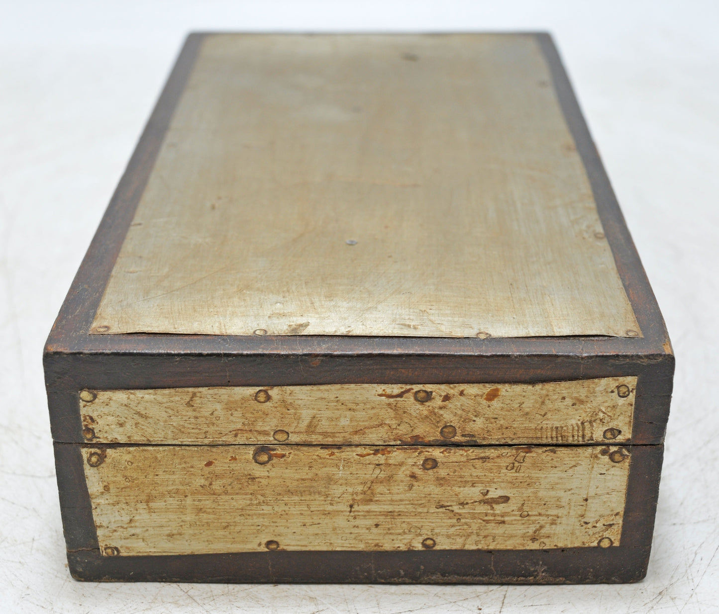 Vintage Wooden Storage Chest Box Original Old Hand Crafted White Metal Fitted