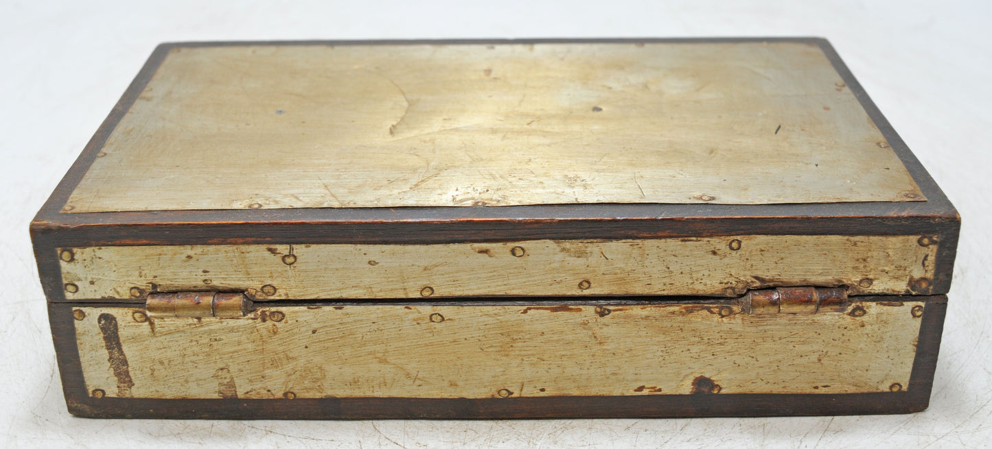 Vintage Wooden Storage Chest Box Original Old Hand Crafted White Metal Fitted