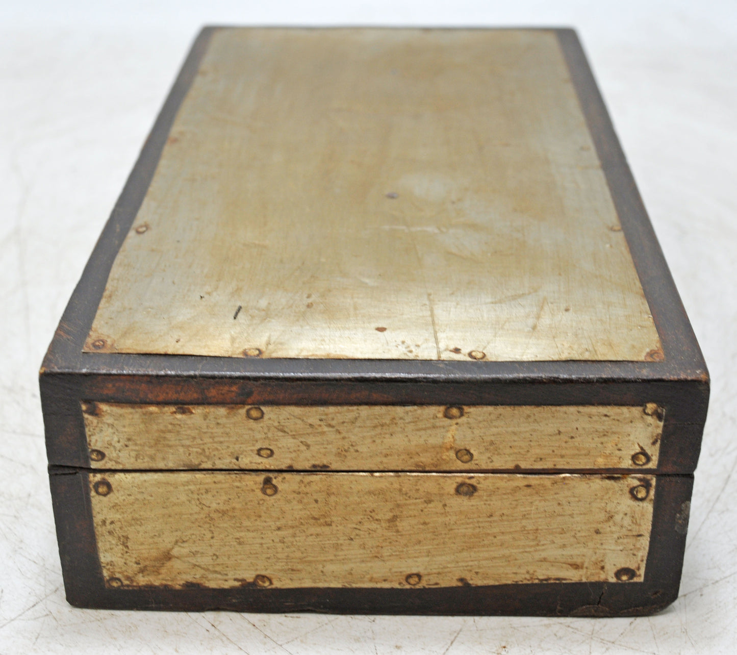Vintage Wooden Storage Chest Box Original Old Hand Crafted White Metal Fitted