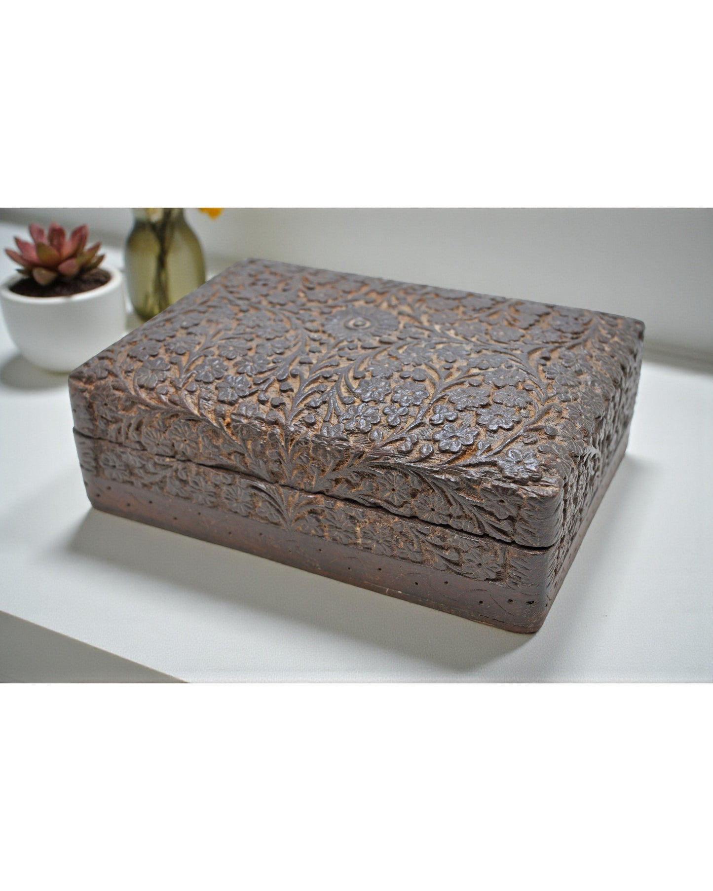 Vintage Wooden Small Jewelery Storage Box Original Old Fine Carved