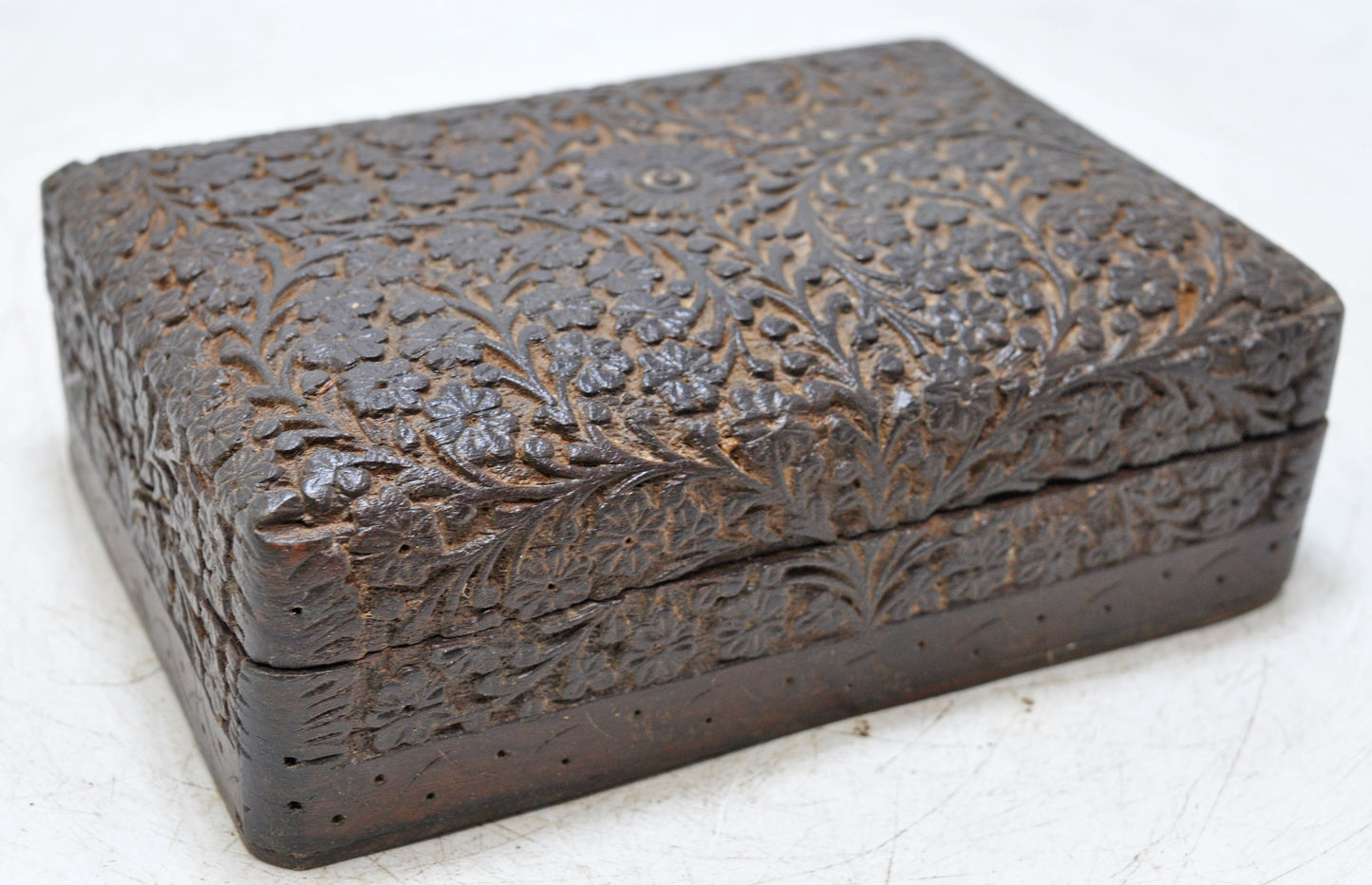 Vintage Wooden Small Jewelery Storage Box Original Old Fine Carved