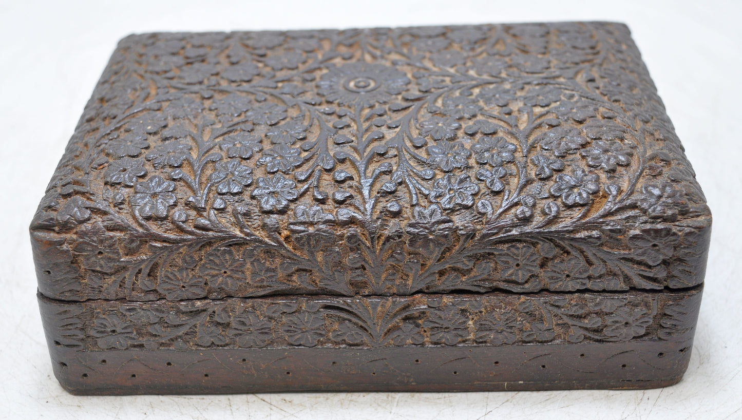 Vintage Wooden Small Jewelery Storage Box Original Old Fine Carved