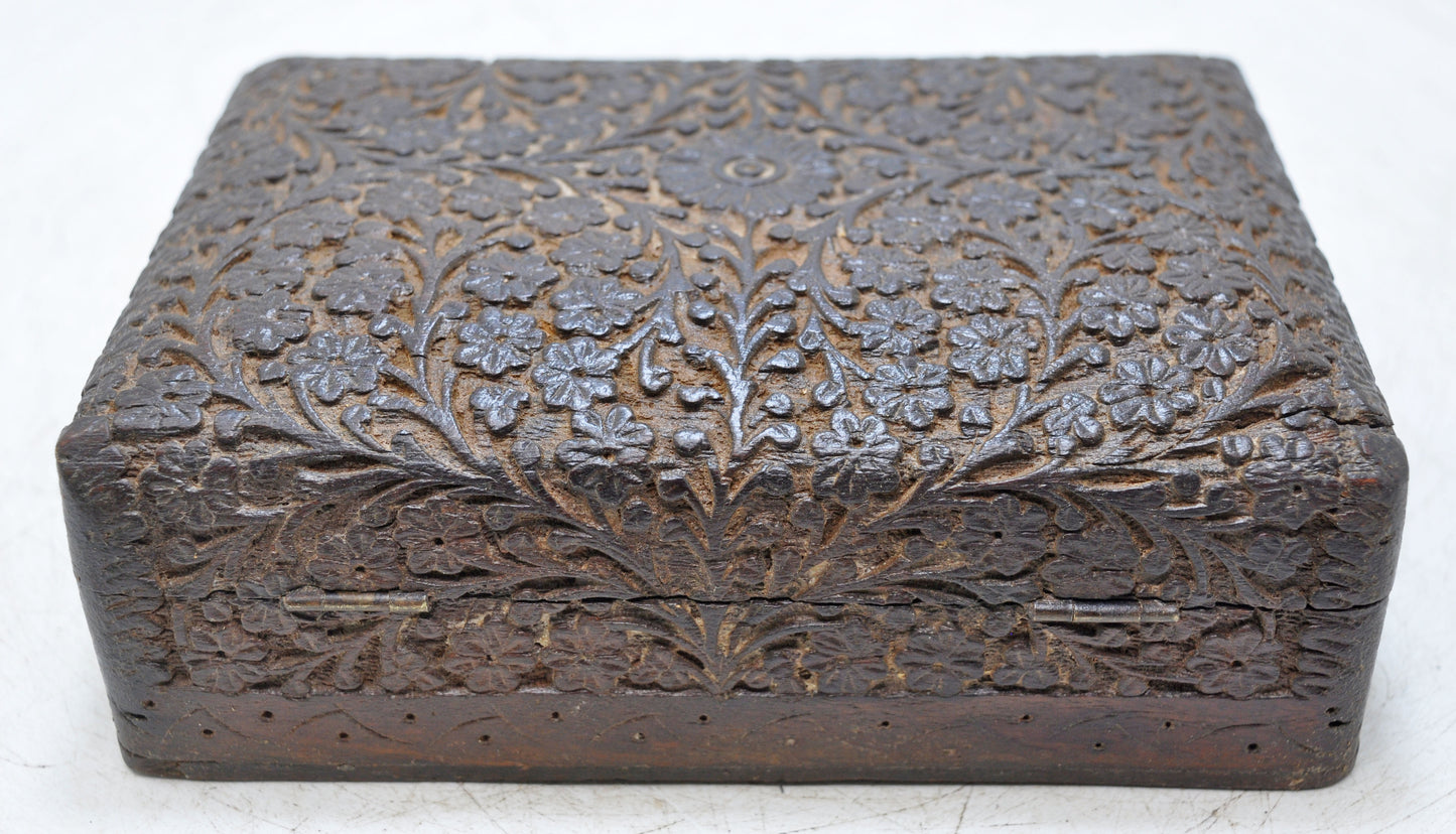 Vintage Wooden Small Jewelery Storage Box Original Old Fine Carved