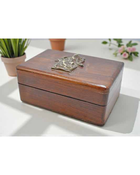 Vintage Wooden Small Storage Box Original Old Hand Crafted Brass Fitted