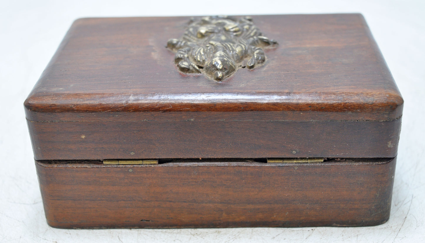 Vintage Wooden Small Storage Box Original Old Hand Crafted Brass Fitted