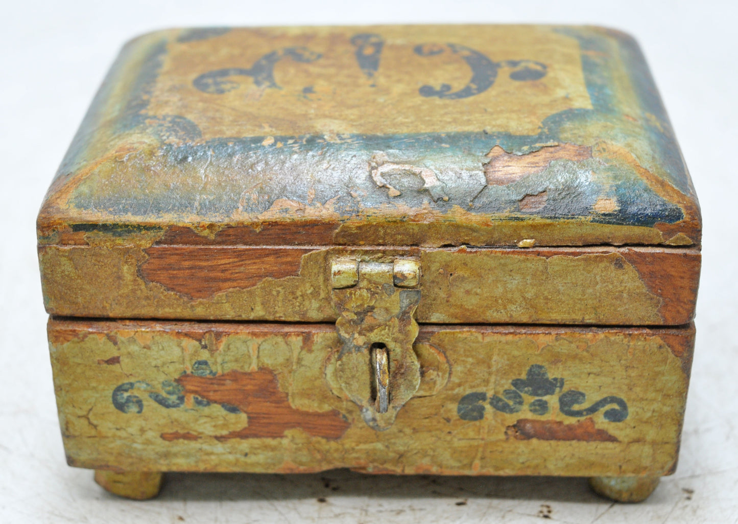 Vintage Wooden Small Storage Box Original Old Hand Crafted Painted