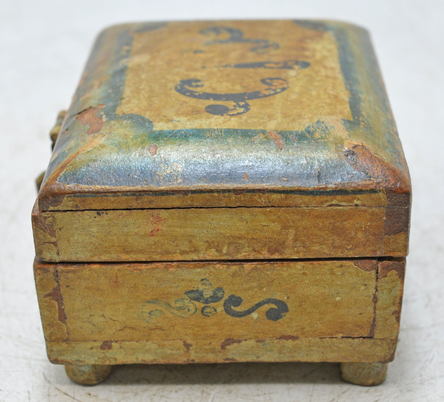 Vintage Wooden Small Storage Box Original Old Hand Crafted Painted