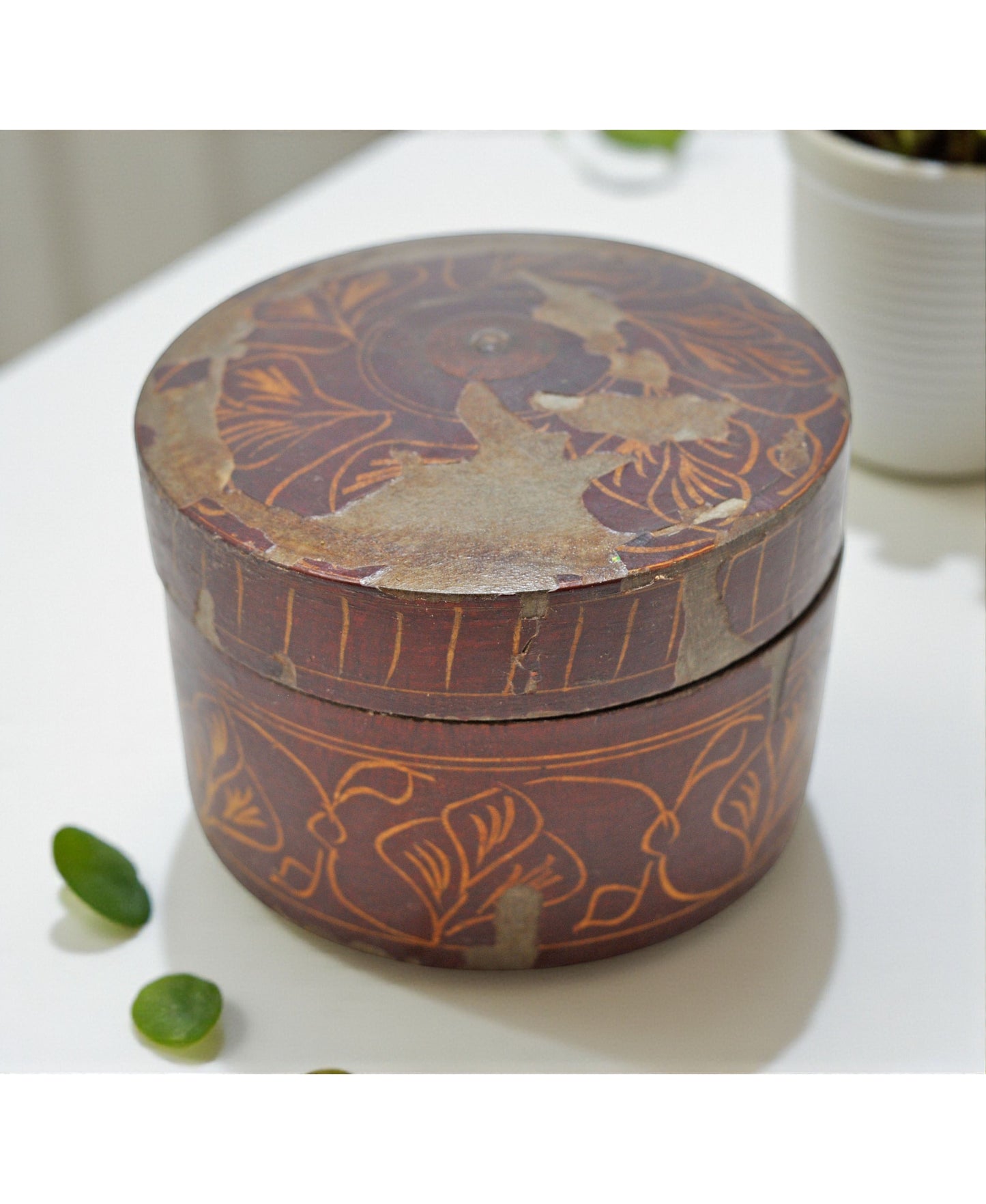 Vintage Wooden Kum Kum Powder Tika Box Original Old Hand Crafted