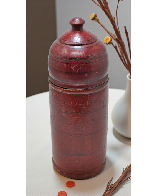 Vintage Wooden Tall Lacquer Painted Candy Box Original Old Hand Crafted