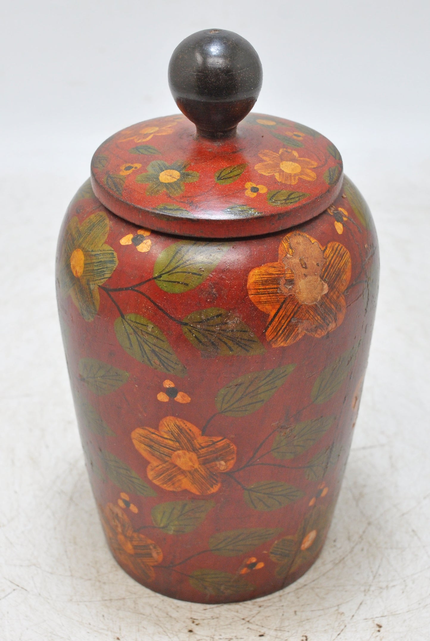 Vintage Wooden Tall Lacquer Painted Candy Box Original Old Hand Crafted