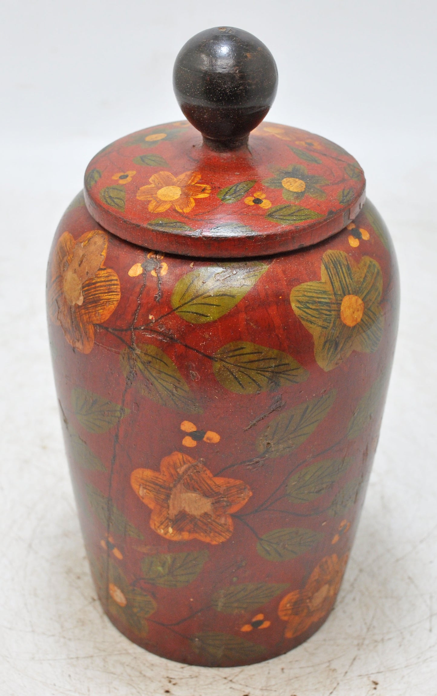 Vintage Wooden Tall Lacquer Painted Candy Box Original Old Hand Crafted