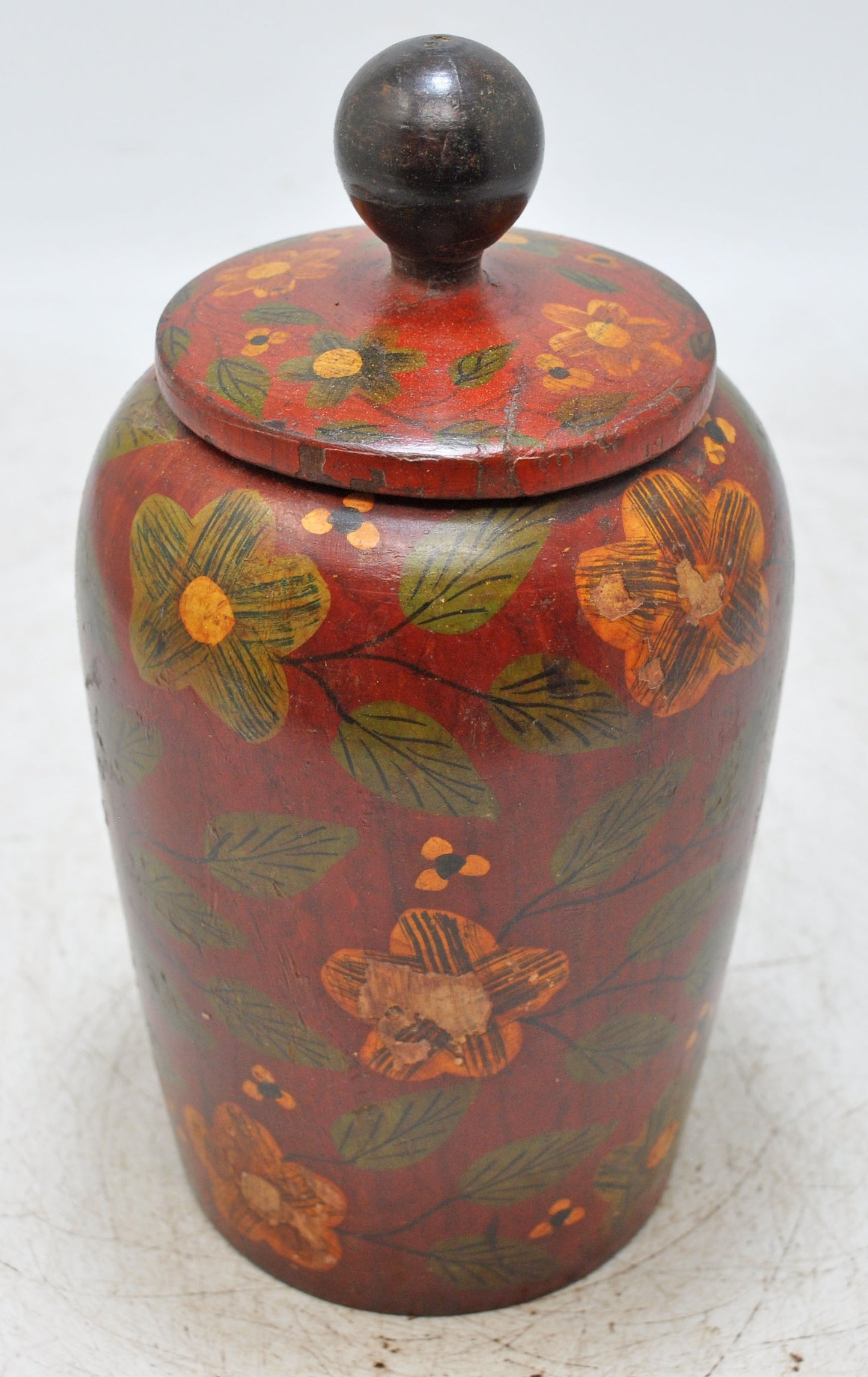 Vintage Wooden Tall Lacquer Painted Candy Box Original Old Hand Crafted