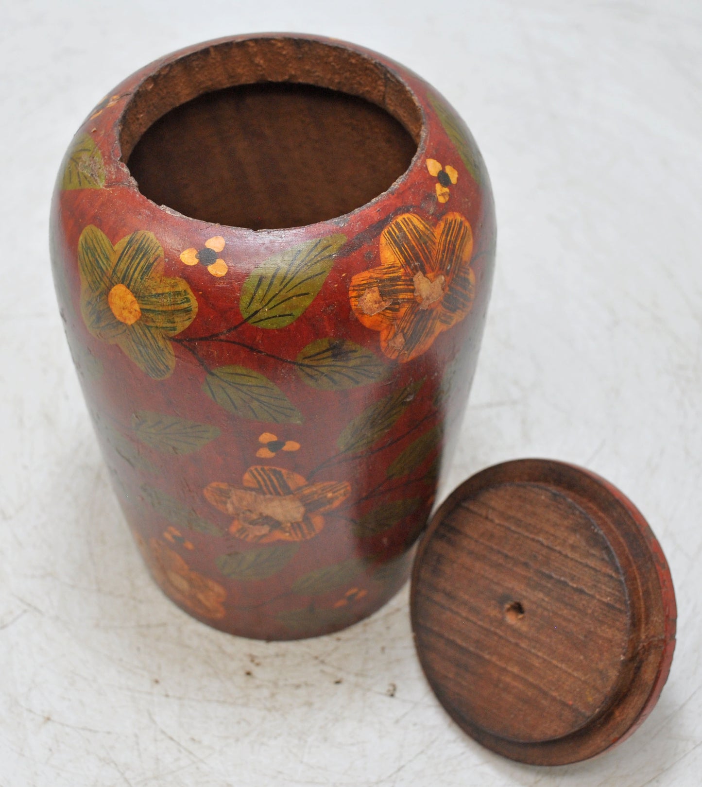 Vintage Wooden Tall Lacquer Painted Candy Box Original Old Hand Crafted