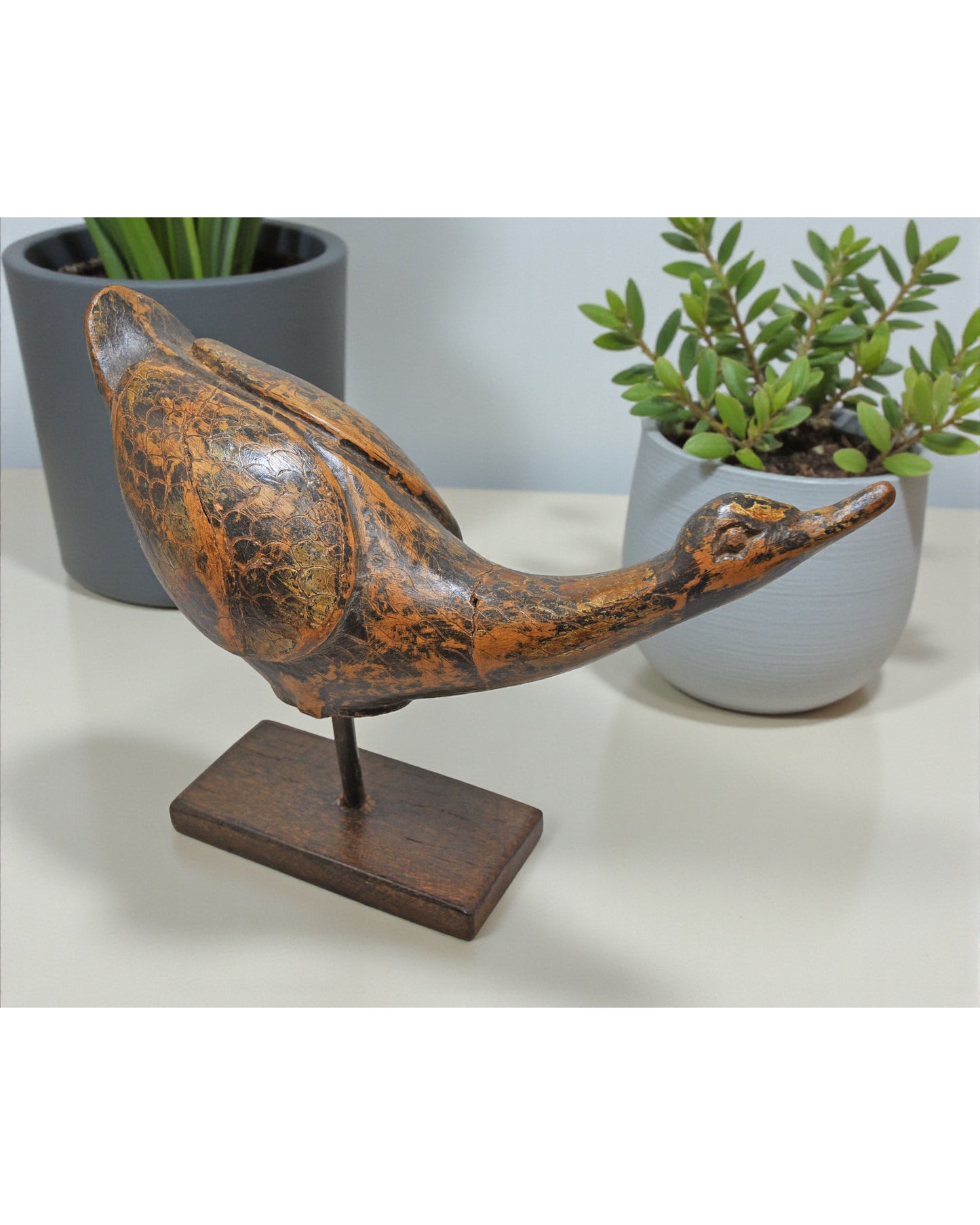 Vintage Wooden Bird Duck Figurine Original Old Hand Carved