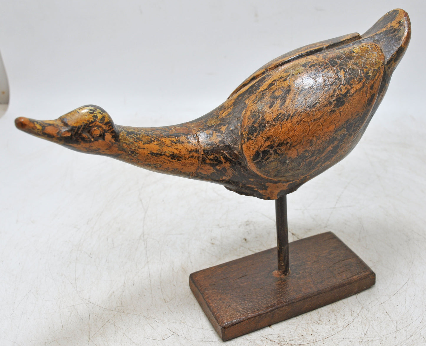 Vintage Wooden Bird Duck Figurine Original Old Hand Carved