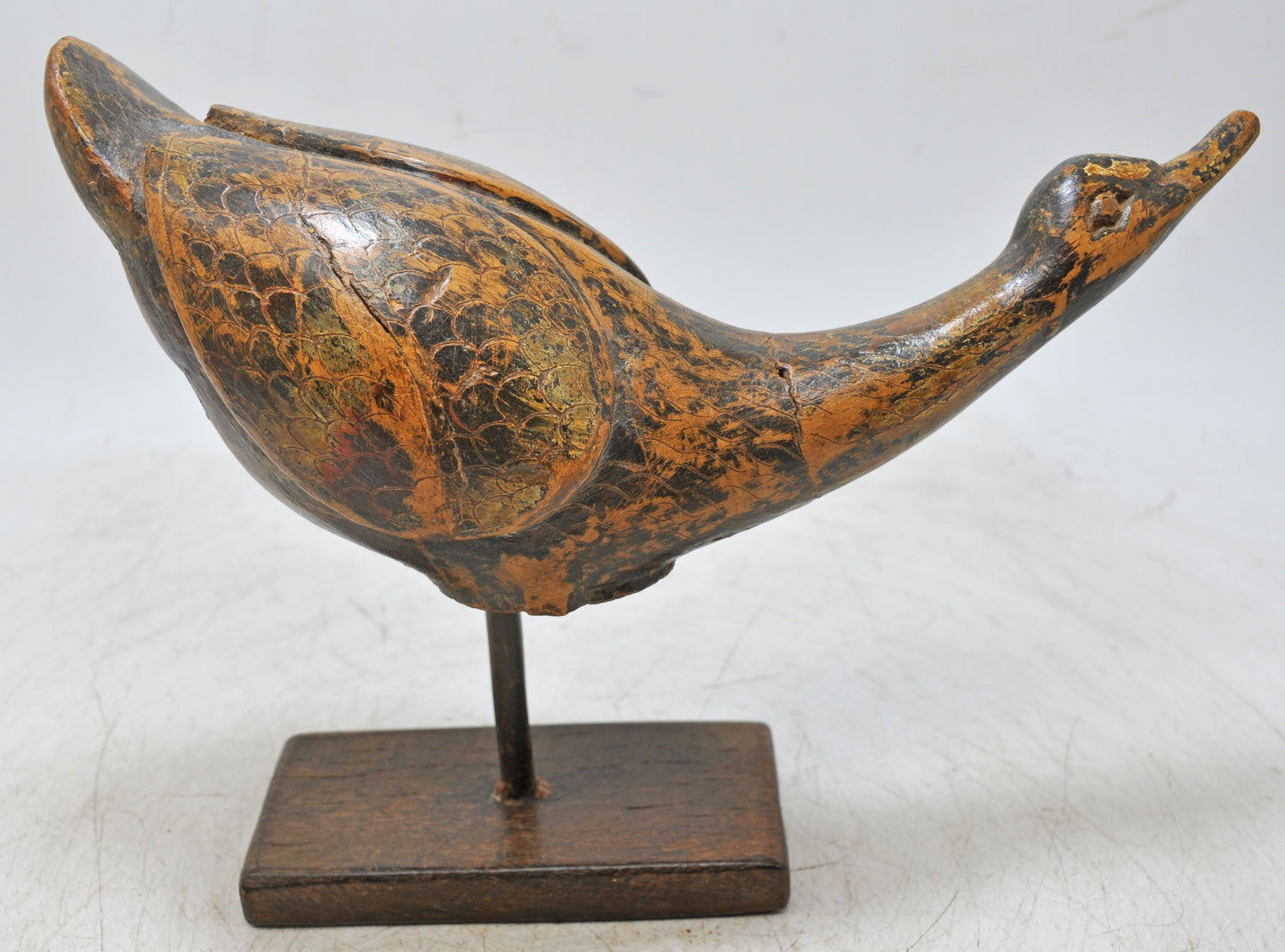 Vintage Wooden Bird Duck Figurine Original Old Hand Carved