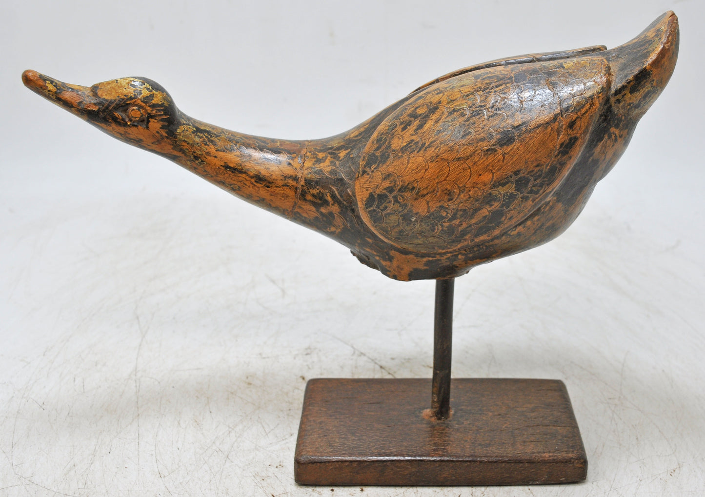Vintage Wooden Bird Duck Figurine Original Old Hand Carved