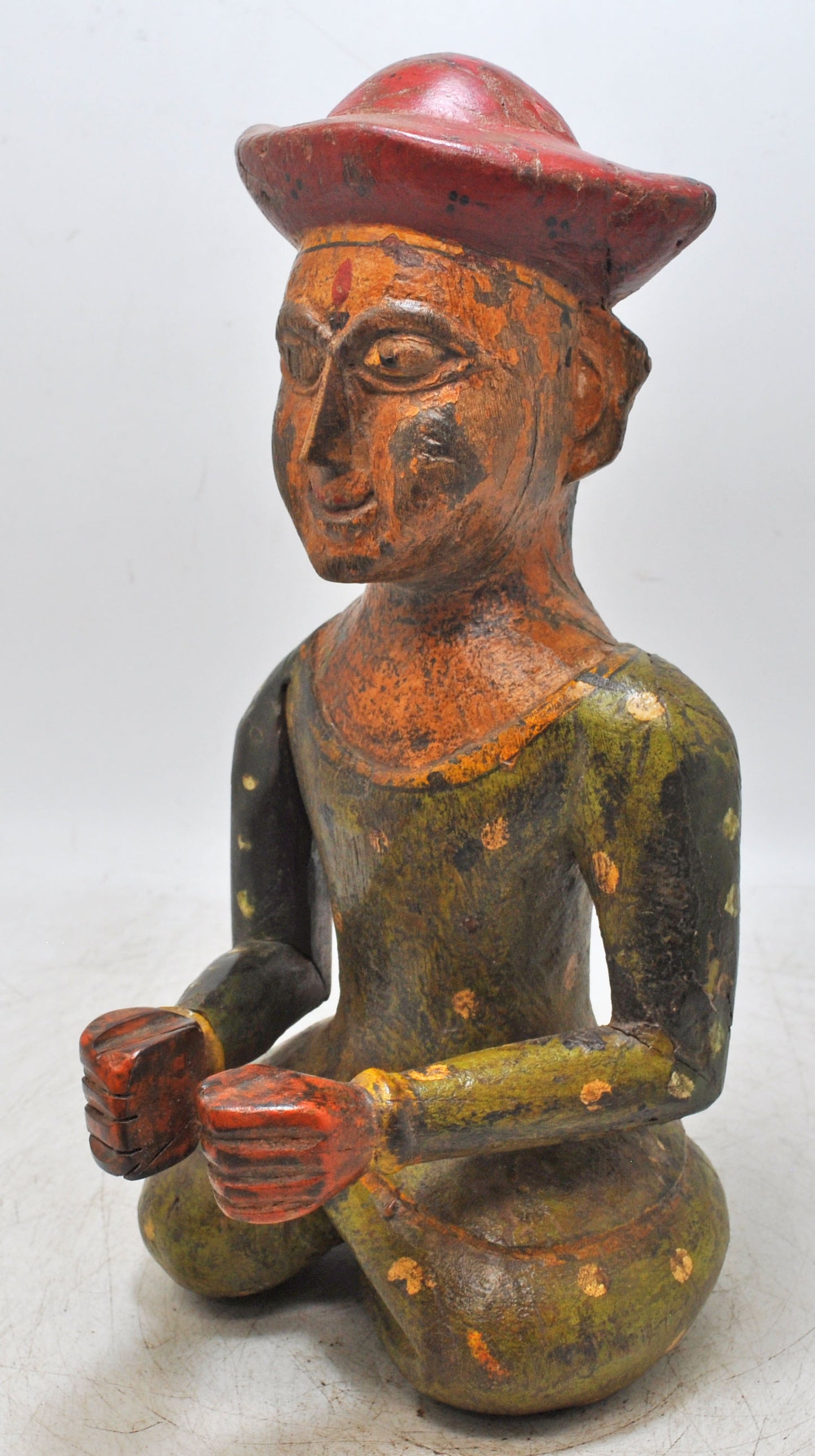 Vintage Wooden Musician Man Figurine Original Old Fine Hand Carved Painted