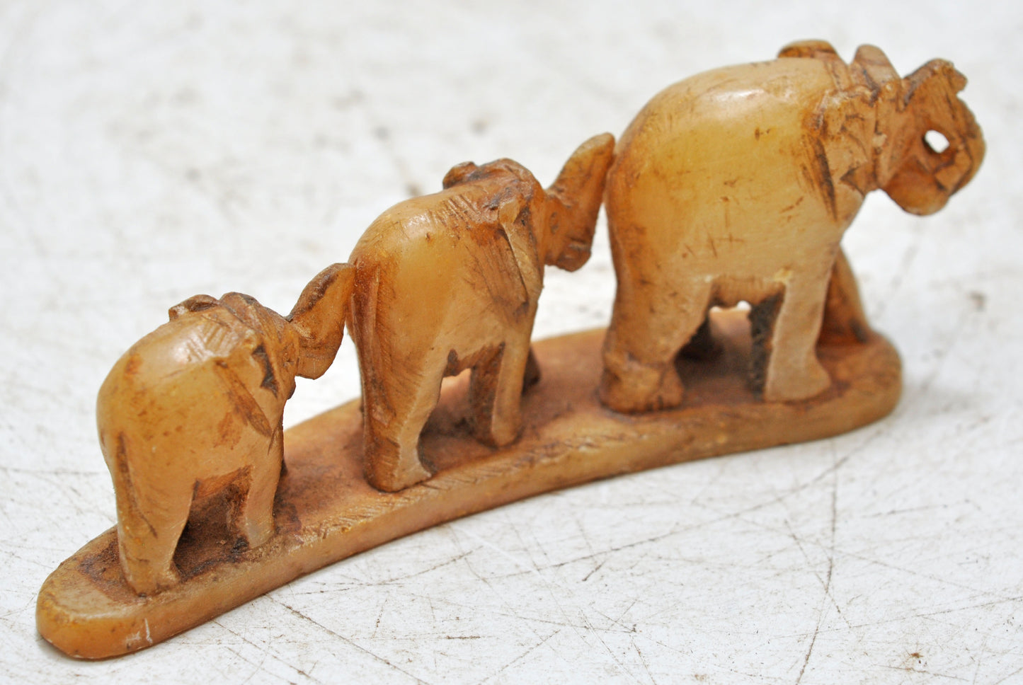 Vintage Stone Set of 3 Elephants Figurine Original Old Hand Carved