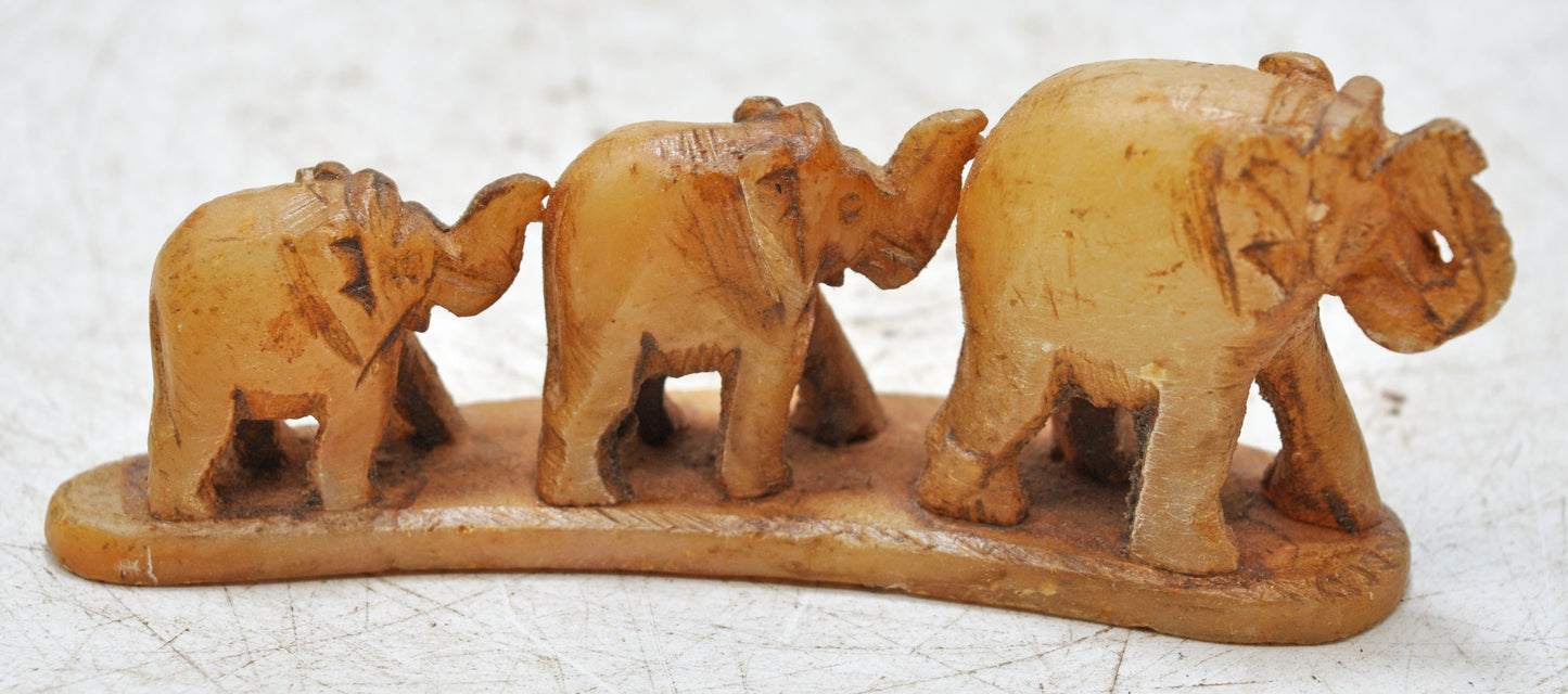 Vintage Stone Set of 3 Elephants Figurine Original Old Hand Carved