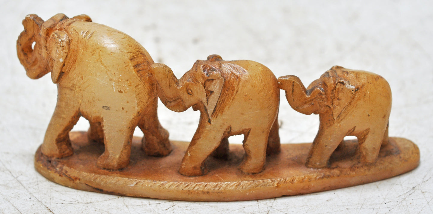 Vintage Stone Set of 3 Elephants Figurine Original Old Hand Carved