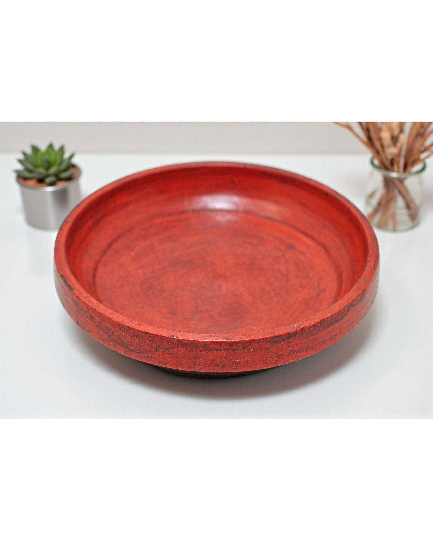 Antique Wooden Round Kitchenware Plate Original Old Lacquer Painted