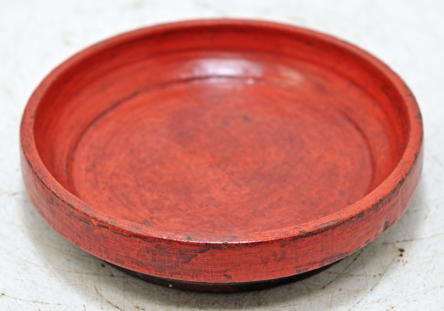 Antique Wooden Round Kitchenware Plate Original Old Lacquer Painted