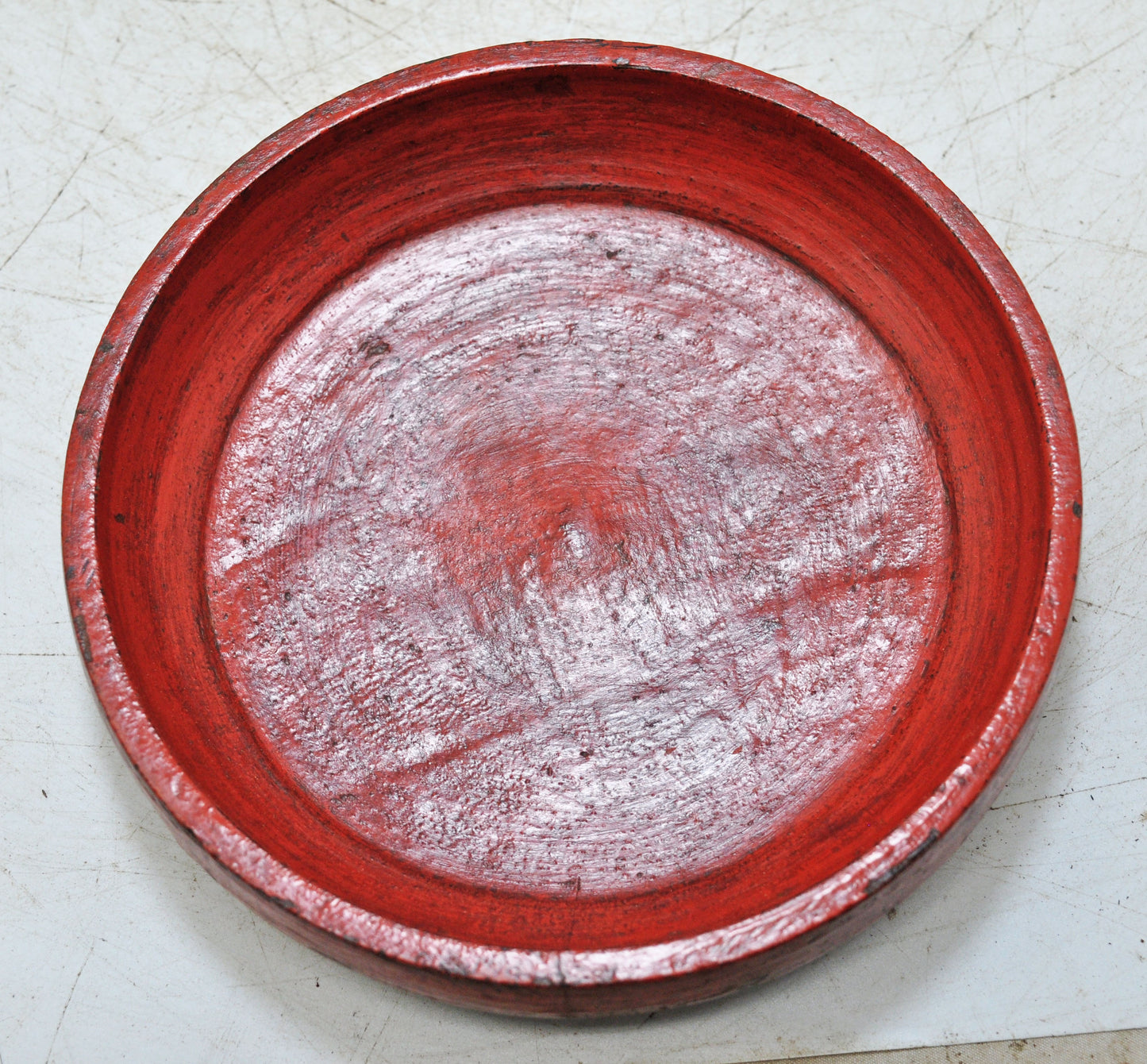 Antique Wooden Round Kitchenware Plate Original Old Lacquer Painted