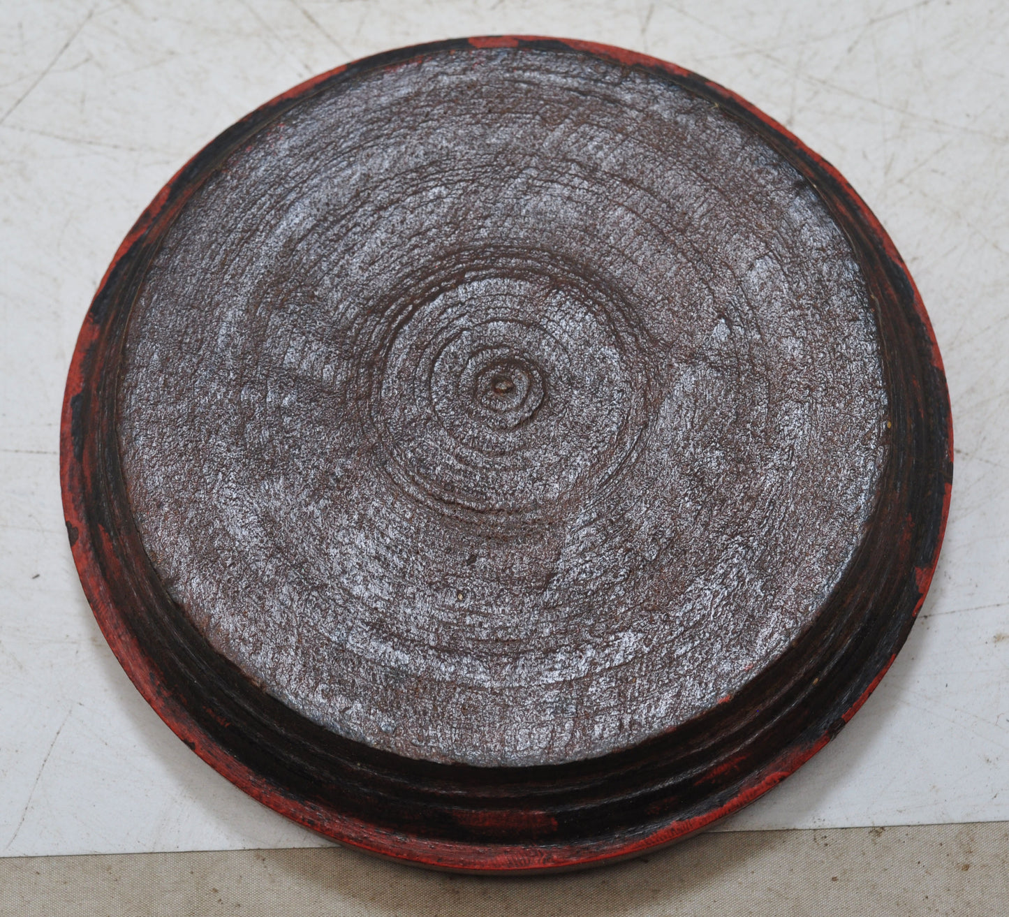 Antique Wooden Round Kitchenware Plate Original Old Lacquer Painted