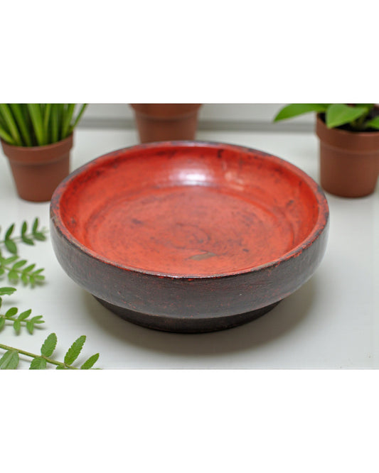 Antique Wooden Round Kitchenware Plate Original Old Lacquer Painted