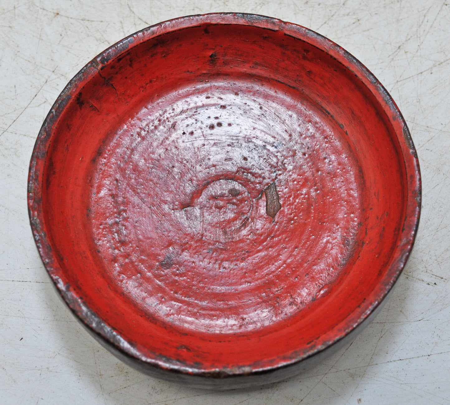 Antique Wooden Round Kitchenware Plate Original Old Lacquer Painted
