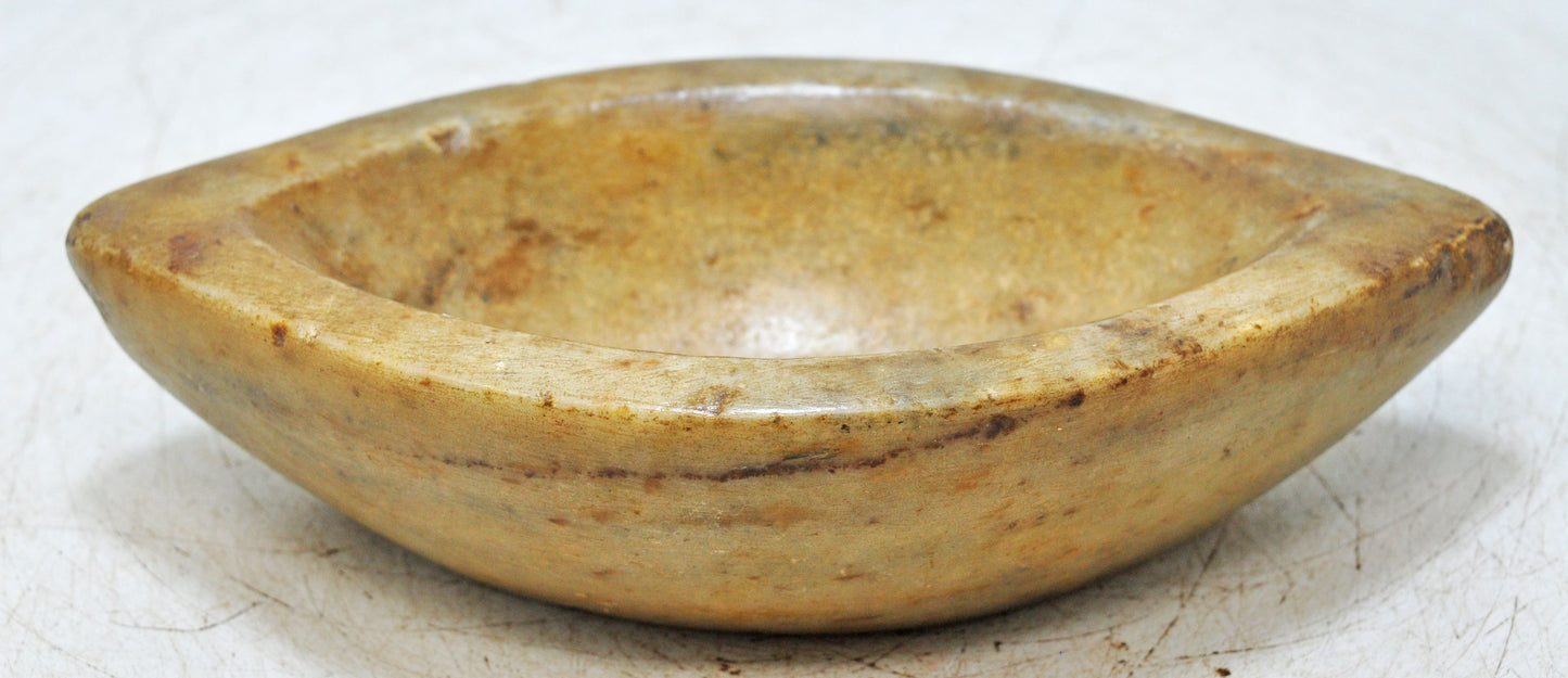Antique White Marble Oval Kharal Bowl Original Old Hand Carved