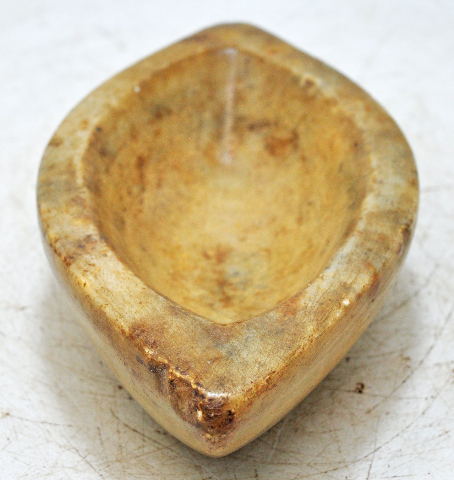 Antique White Marble Oval Kharal Bowl Original Old Hand Carved