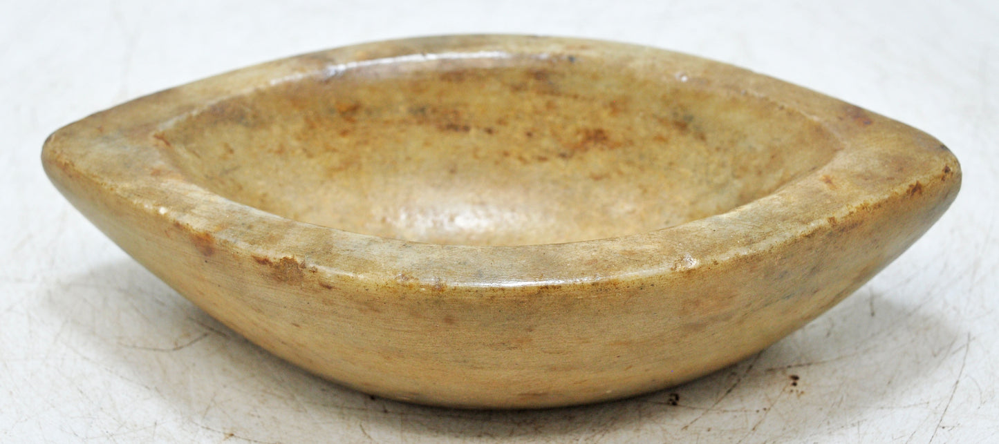Antique White Marble Oval Kharal Bowl Original Old Hand Carved
