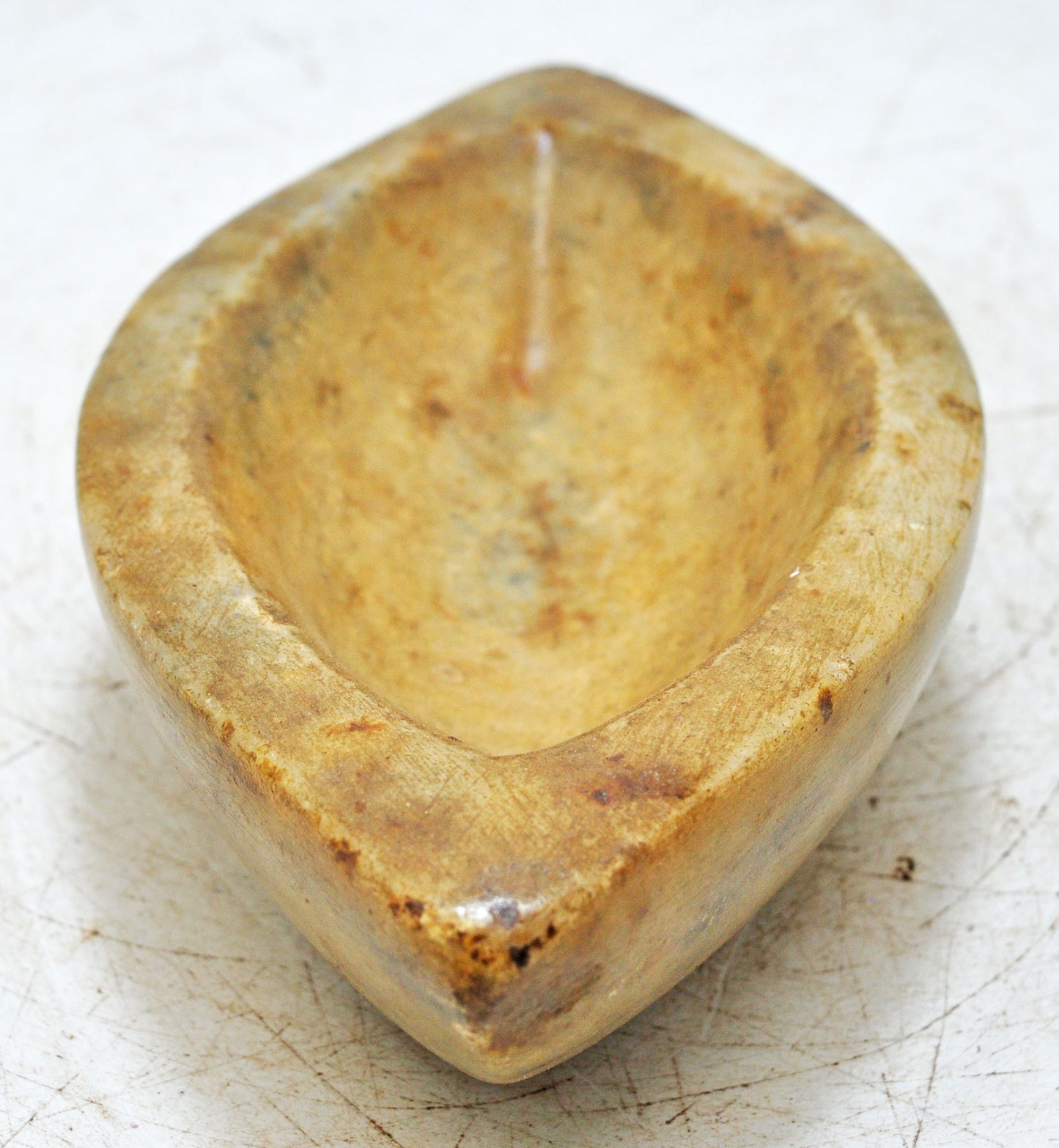 Antique White Marble Oval Kharal Bowl Original Old Hand Carved