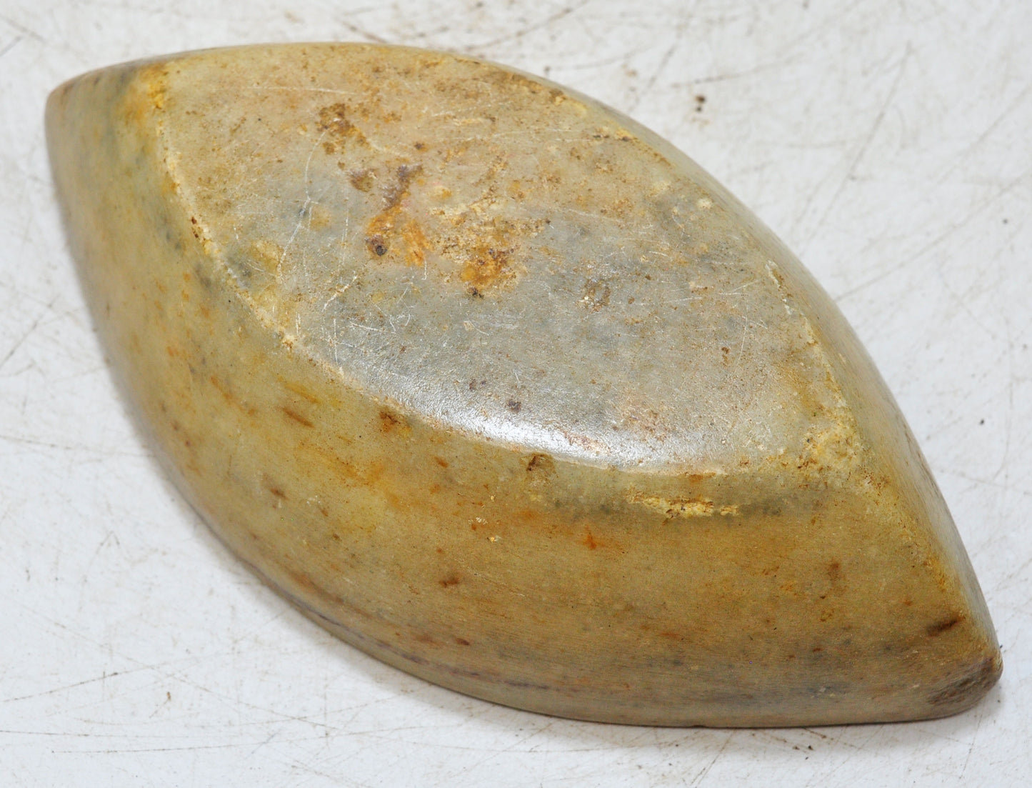 Antique White Marble Oval Kharal Bowl Original Old Hand Carved
