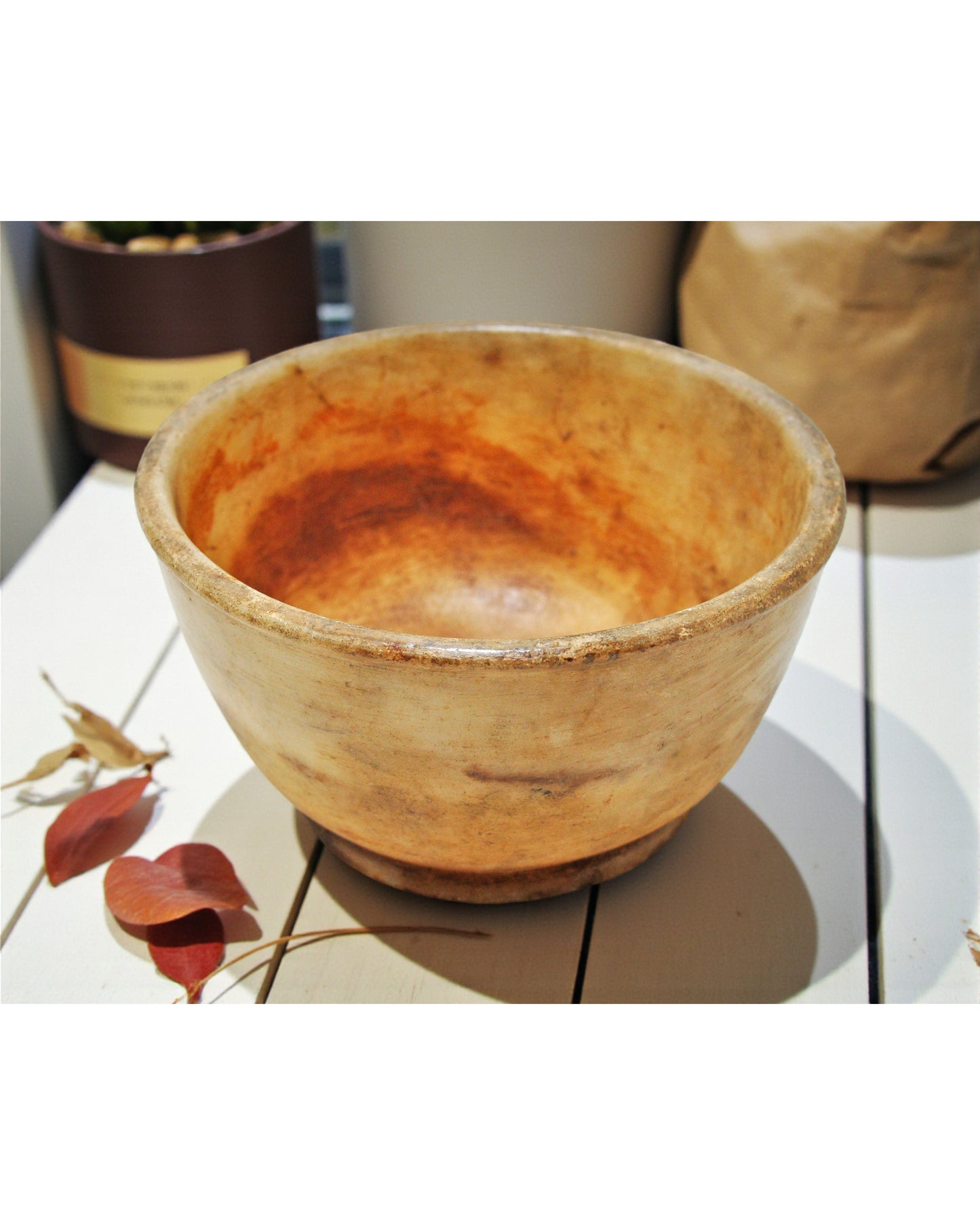Antique White Marble Round Kitchenware Curry Bowl Original Old Hand Carved