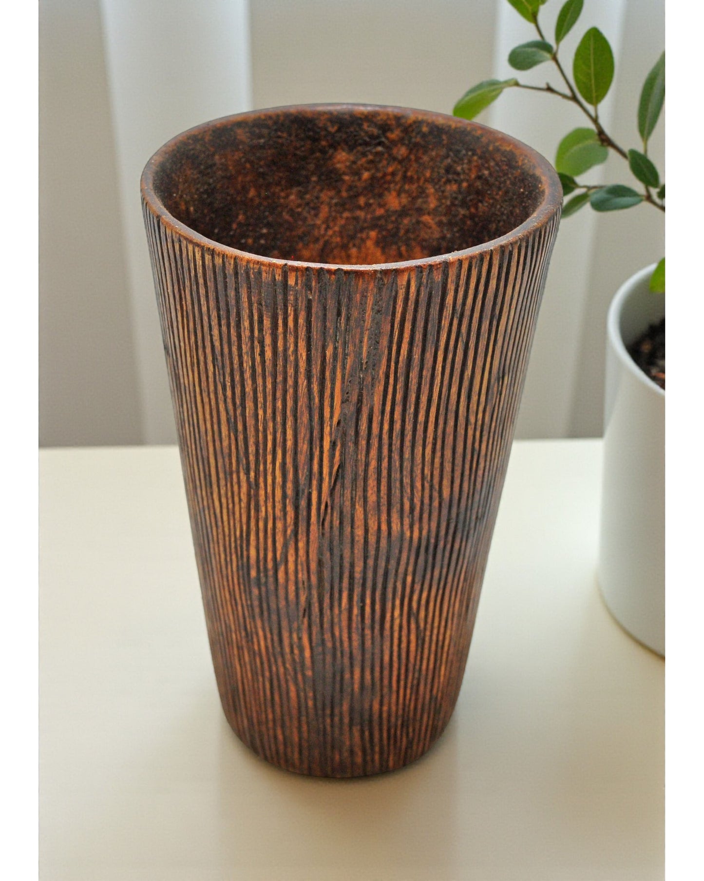 Antique Wooden Kitchenware Drinking Glass Cup Original Old Hand Carved
