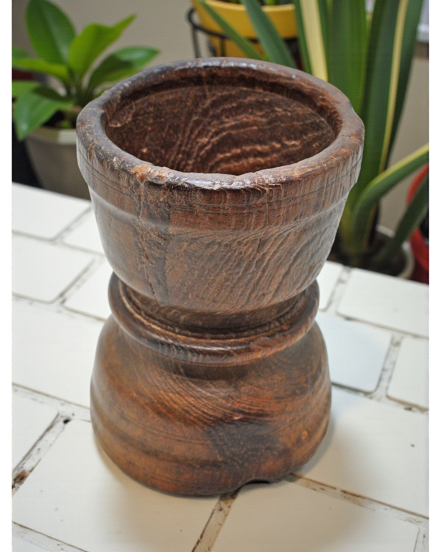 Antique Wooden Spice Grinding Pot Original Old Hand Carved