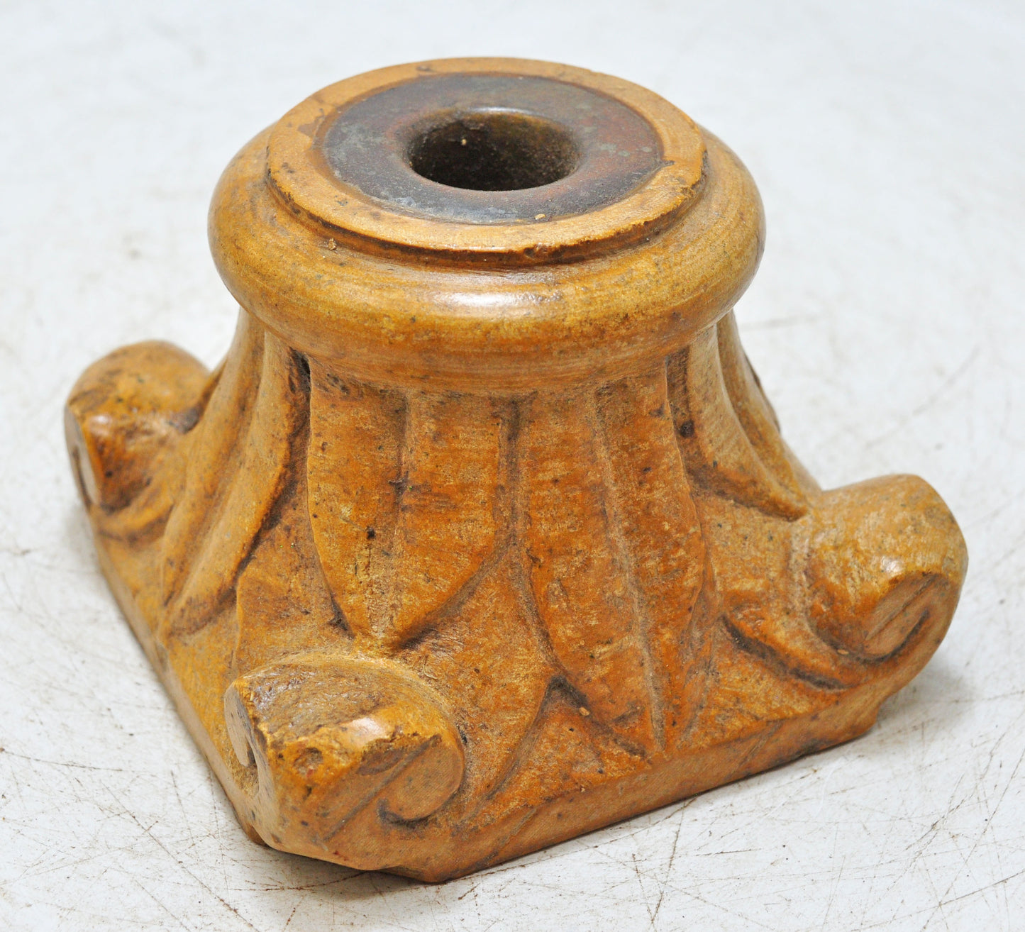 Vintage Yellow Sand Stone Candle Holder Stand Original Old Hand Carved