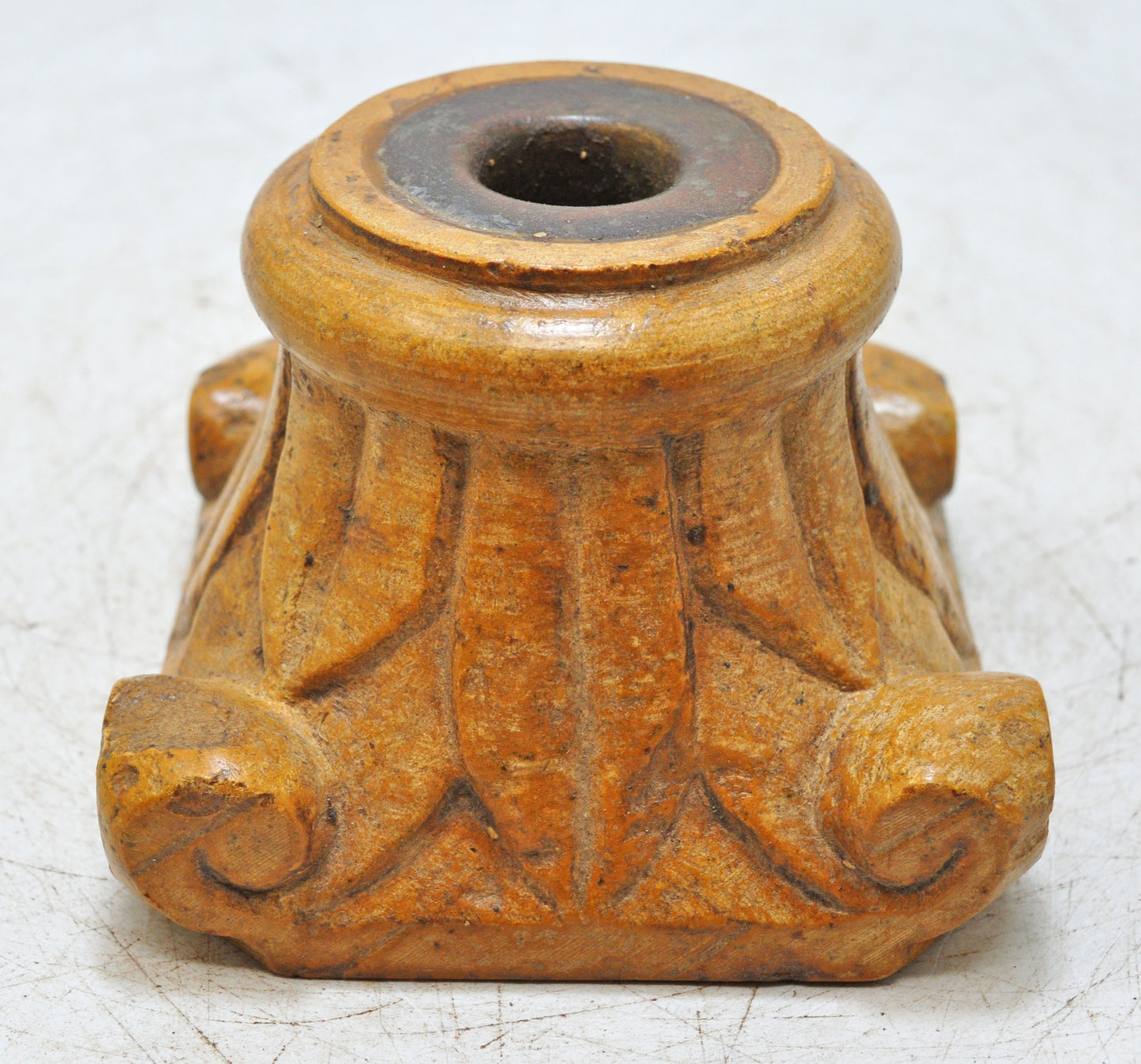 Vintage Yellow Sand Stone Candle Holder Stand Original Old Hand Carved