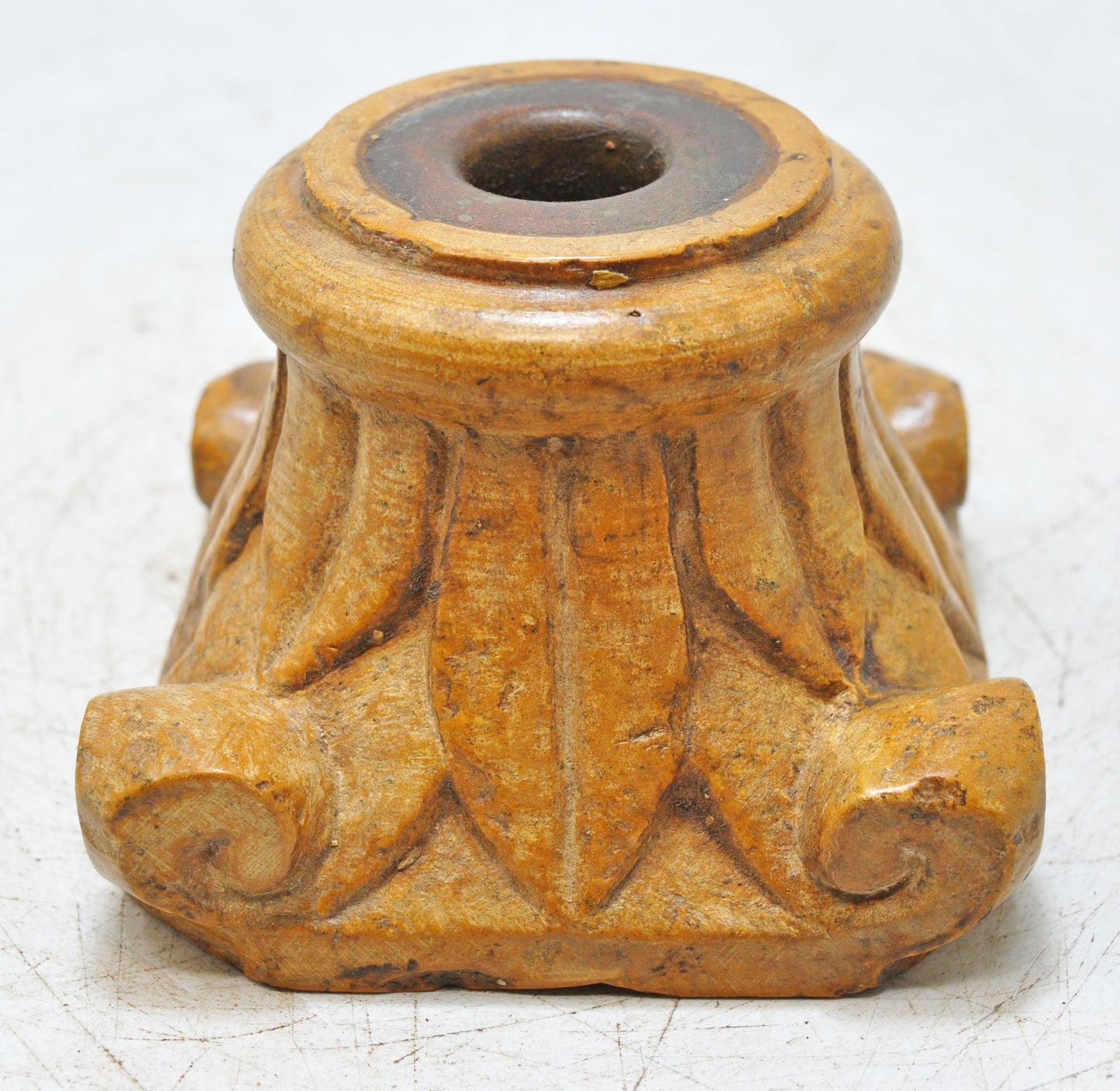 Vintage Yellow Sand Stone Candle Holder Stand Original Old Hand Carved