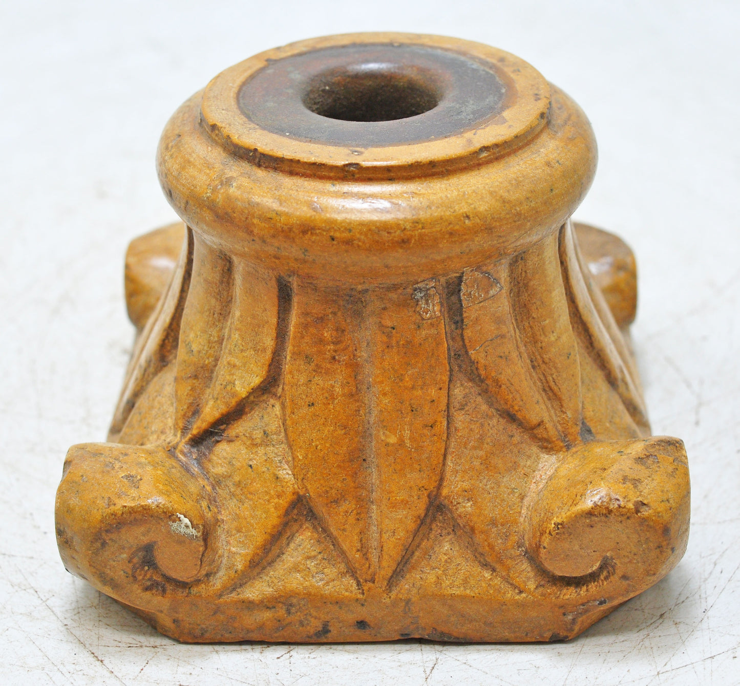 Vintage Yellow Sand Stone Candle Holder Stand Original Old Hand Carved