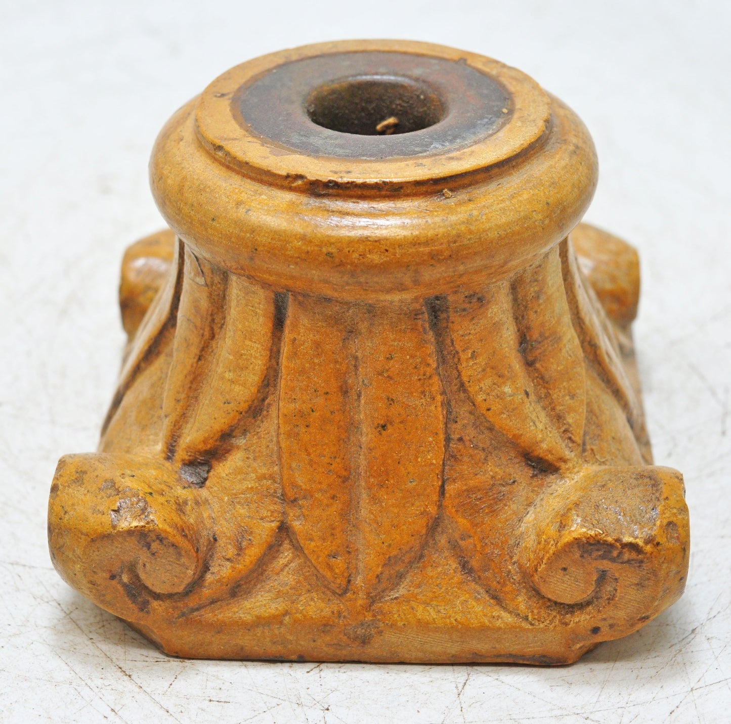 Vintage Yellow Sand Stone Candle Holder Stand Original Old Hand Carved