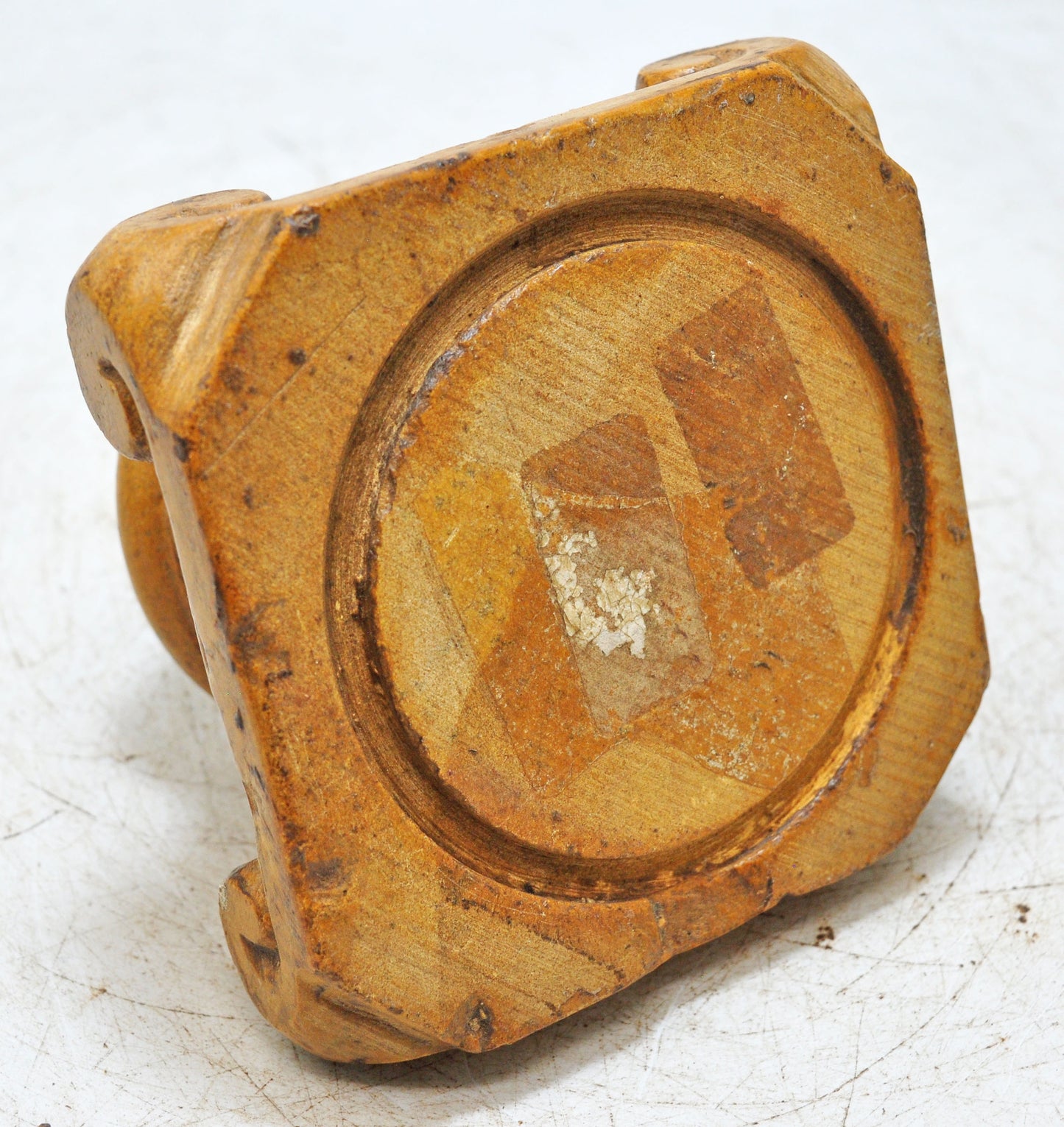 Vintage Yellow Sand Stone Candle Holder Stand Original Old Hand Carved