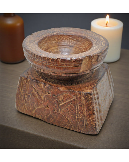 Antique Wooden Agricultulral Seed Holder Original Old Hand Carved