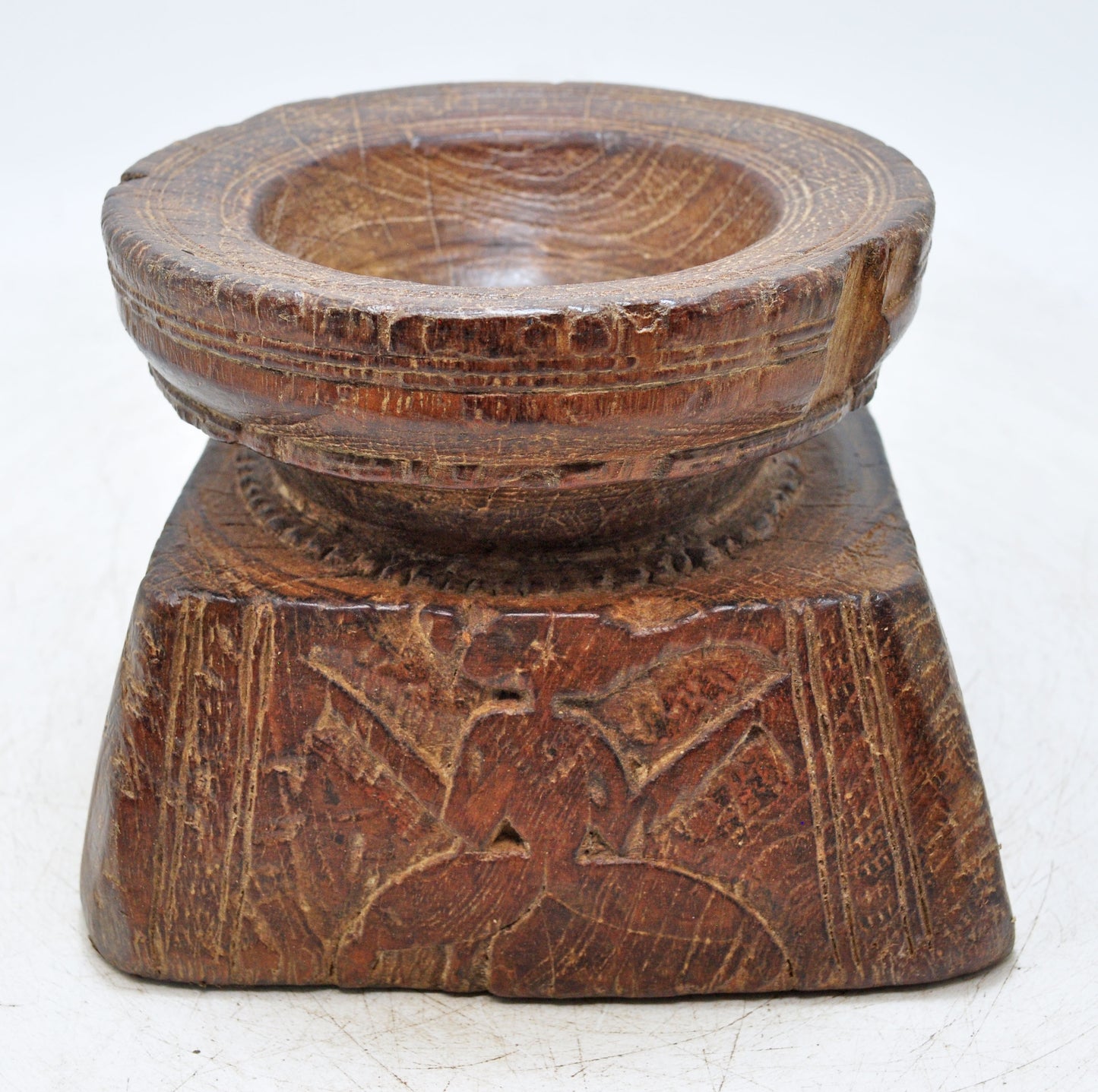 Antique Wooden Agricultulral Seed Holder Original Old Hand Carved