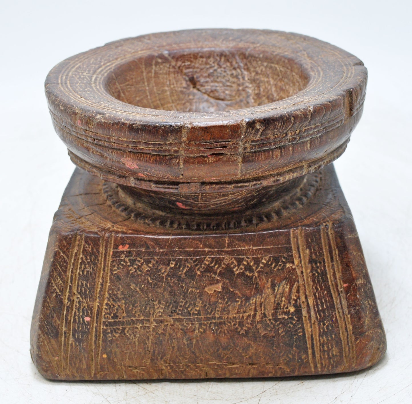 Antique Wooden Agricultulral Seed Holder Original Old Hand Carved