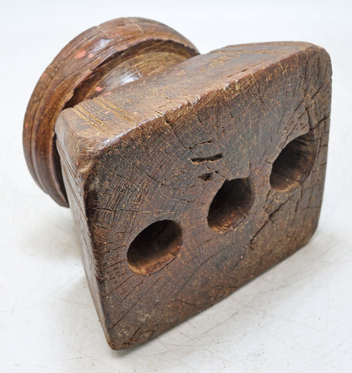 Antique Wooden Agricultulral Seed Holder Original Old Hand Carved