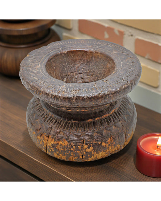 Antique Wooden Agricultulral Seed Holder Original Old Hand Carved